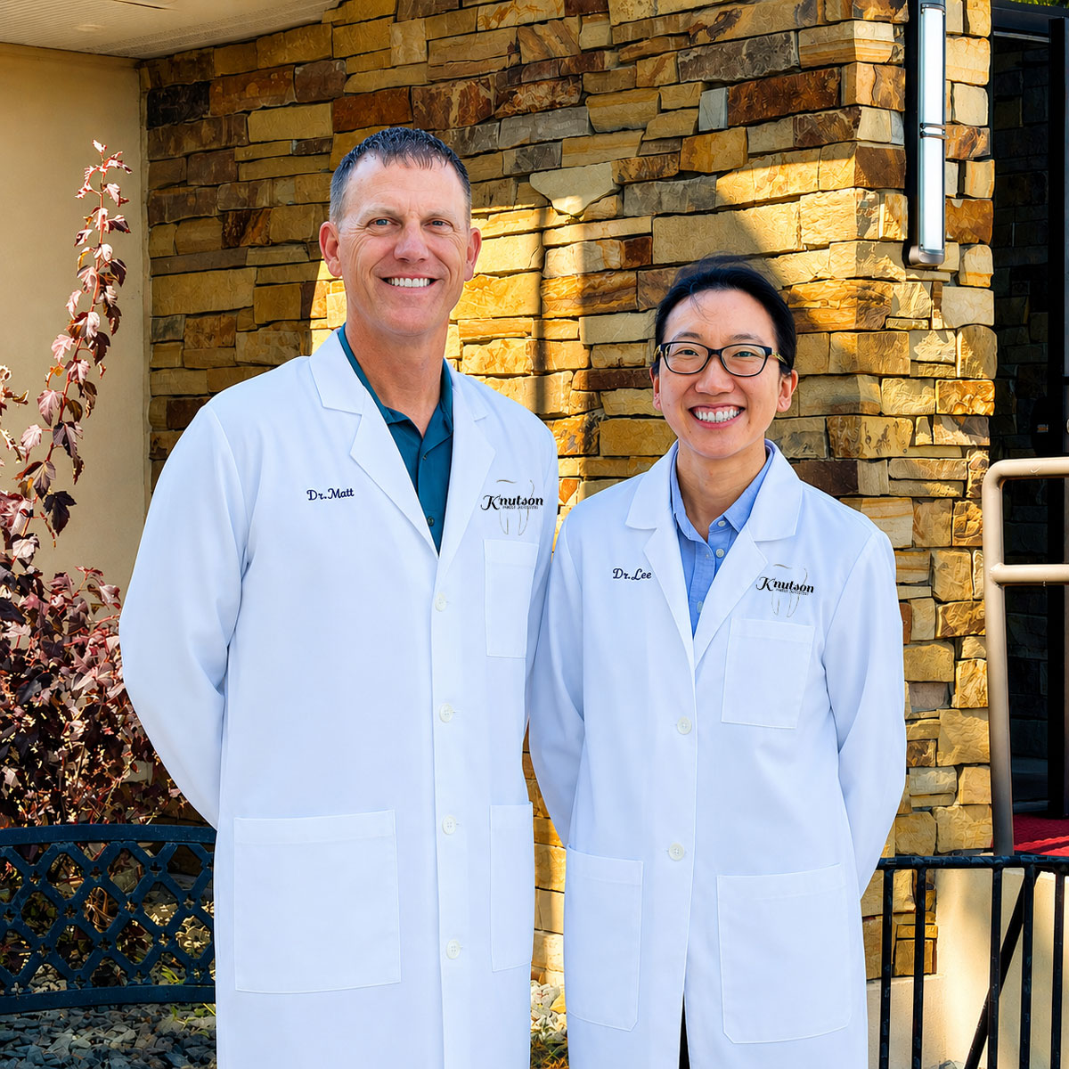 Dr. Matthew Knutson and Dr. Katie Lee outside Knutson Family Dentistry