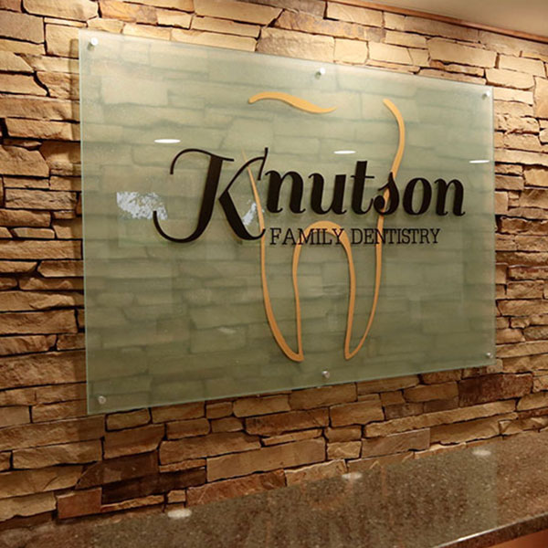 Knutson Family Dentistry signage in the office lobby